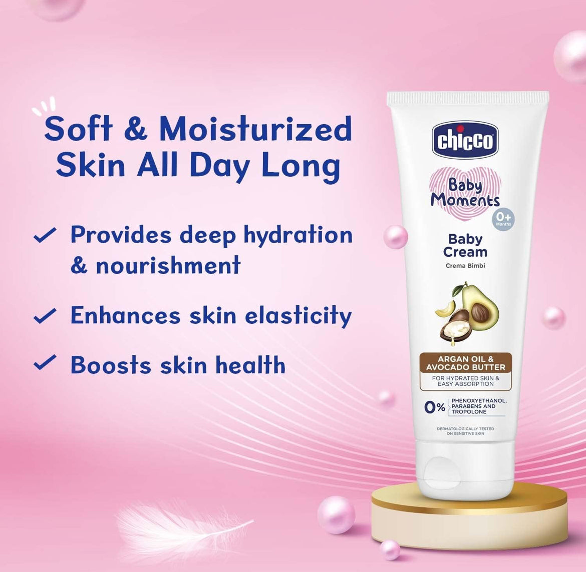 Chicco Baby Moments Baby Cream for Babies with Argan Oil & Avocado Butter, 100g| Natural Ingredients for Hydrated Skin | Dermatologically Tested | Phenoxyethanol, Parabens & Lauryl sulphates free