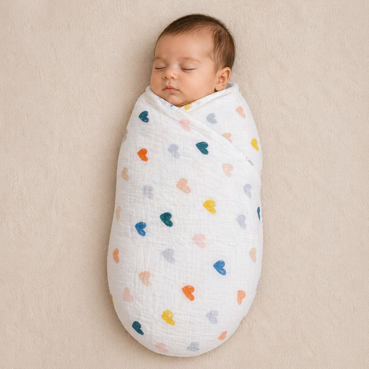 100% Muslin Baby Swaddle – White with Minimal Design (Soft & Breathable)