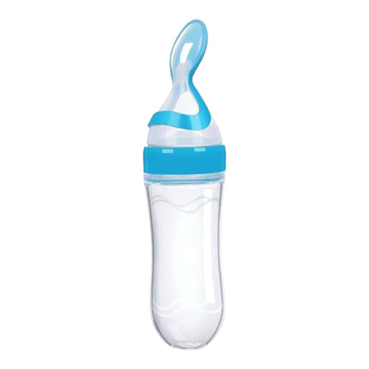 Baby Silicone Squeeze Feeder with Food Dispensing Spoon Cereal Feeding Bottle for Infant,Airtight Food Storage Containers - 90ml (mix any colour)