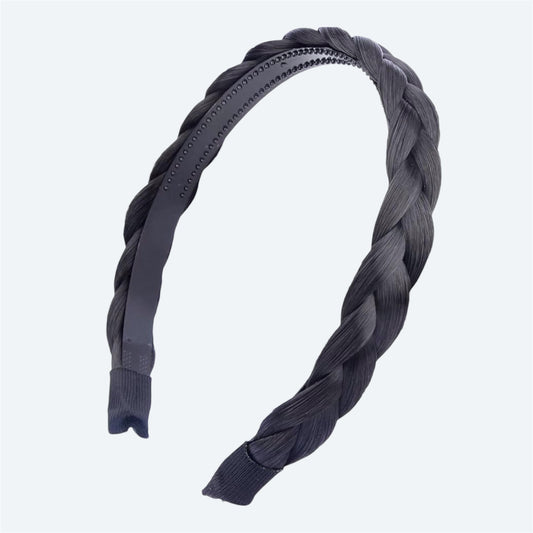 Headband Synthetic Hair Plaited Headband Braid Braided With Teeth Hair Band Accessories for Women Girl Wide 0.6 Inch (Black)